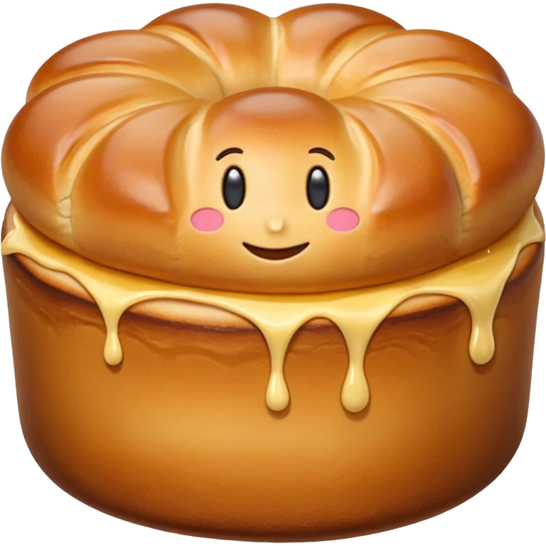 small round brioche à tête, golden-brown, shiny crust, light airy texture, surface ripples, buttery, soft lighting, subtle shadows, no plate, no knife, no faces, transparent background, emoji scale emoji