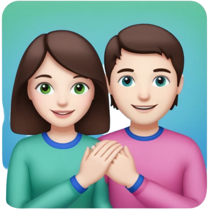 pink polaroid photo of a couple thats white with brunette hair blue and green eyes emoji