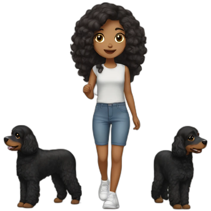 Brown girl long black hair walking bernadoodle emoji