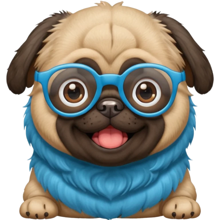 long blue haired baby pug wearing glassess very happy emoji