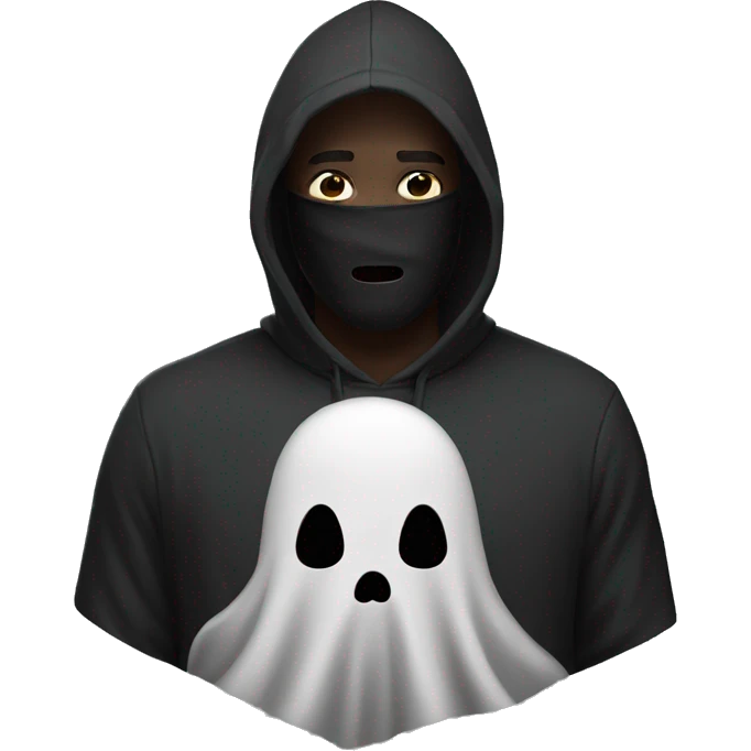 Man with black hoodie and a ghost face mask emoji