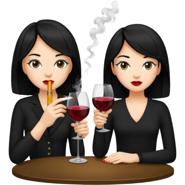 2 girls in black 1 smoking and other girl drinking wine black hair  emoji