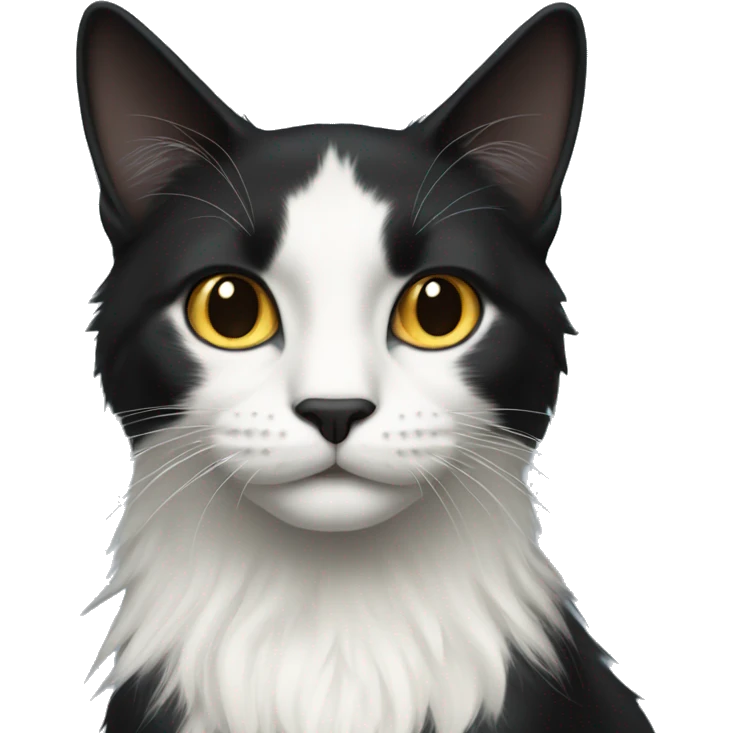 black cat long-haired with half white head emoji