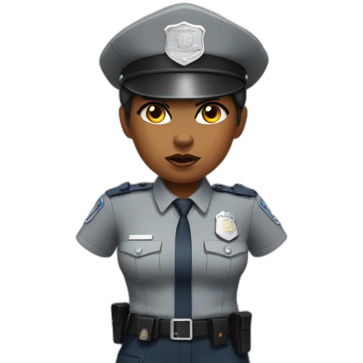 angry black police woman in light gray uniform emoji