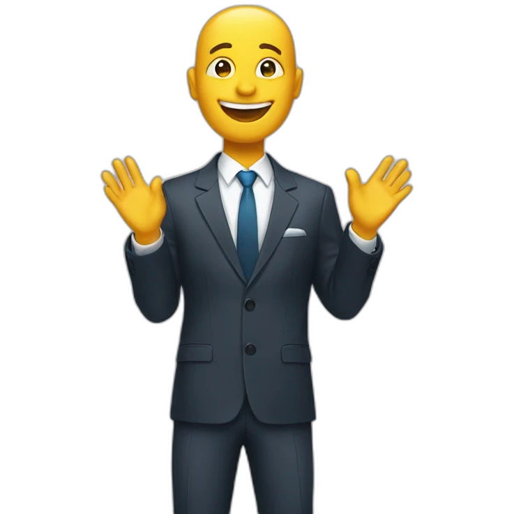 A person in a suit, clapping and smiling a lot emoji