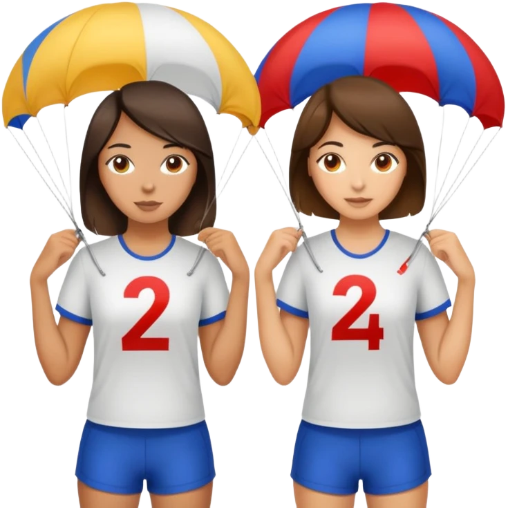 Two brunette girls with parachutes with 24 on shirts emoji
