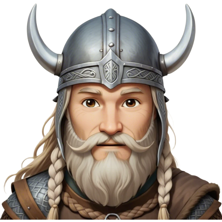 Clash of Clans aesthetic: Beautiful and Majestic Viking Portrait Emoji, Rendered in serene confidence with a gentle, enigmatic smile and a refined, weathered Viking helmet, showcasing a noble, sturdy build with long braided hair and a dignified beard, his face in natural skin tone, Simplified yet exquisitely endearing features, highly detailed, glowing with a soft, majestic Nordic light, high shine, calm and heroic, stylized with an air of timeless Norse elegance, soft glowing outline, capturing the essence of a majestic Viking whose noble spirit inspires epic quests! emoji