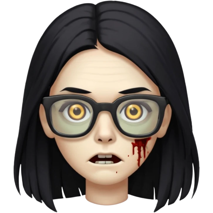 zumbi de cabelo grande preto,olhos pretos e oculos quadrado emoji