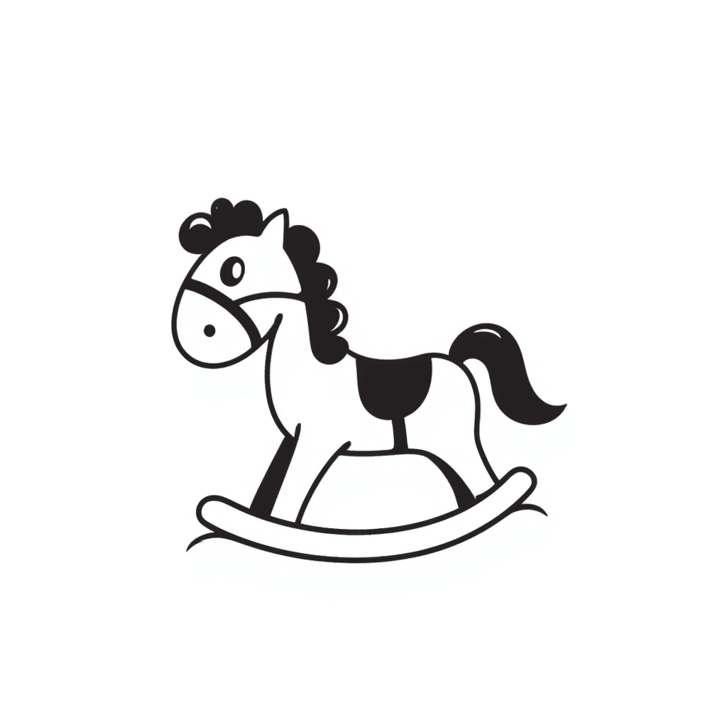 A hand-drawn toy rocking horse with western details and a cute face emoji