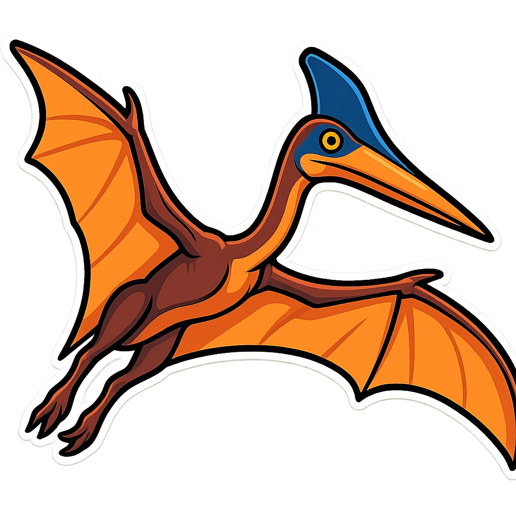 Convert the image to a sticker style with bold outlines and vibrant colors. Keep only the Quetzalcoatlus dinosaur and remove the background. The style should resemble cartoonish stickers with a clean and bold look. emoji