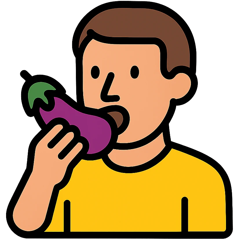 man eating an eggplant emoji