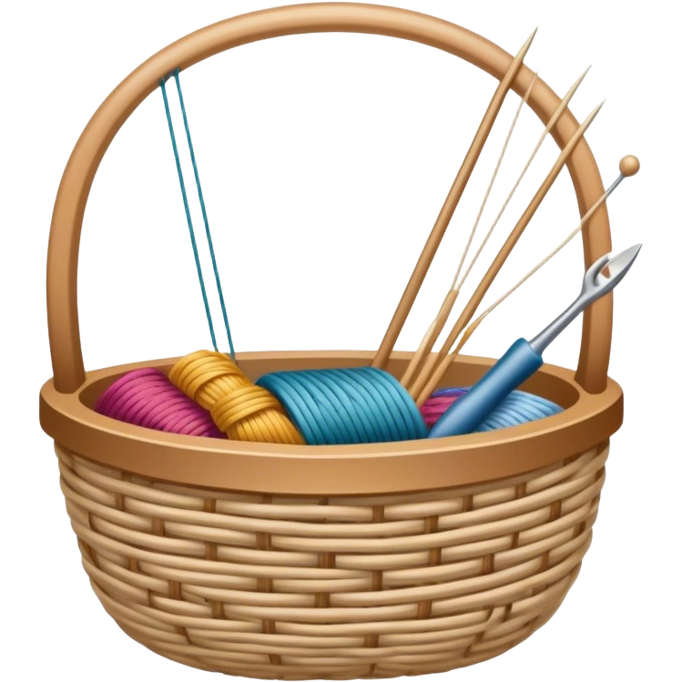Weaving icon, various types of weaving such as basket weaving, macramé, and loom weaving, showing intertwined threads or ropes, weaving tools like shuttle, crochet hook, and loom, minimalistic style, clean lines, transparent background. emoji