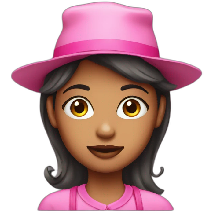 a girl with pink hats, eyes, mouth, earrings emoji
