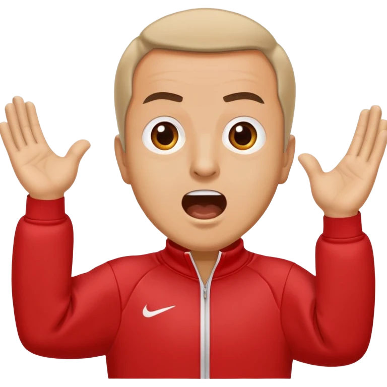 Recep İvedik in his iconic stance with arms spread wide, wearing red tracksuit, shouting with exaggerated expression emoji