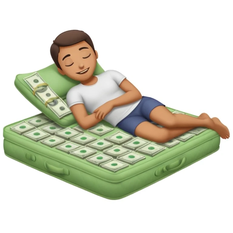 happy person napping on mattress of money emoji