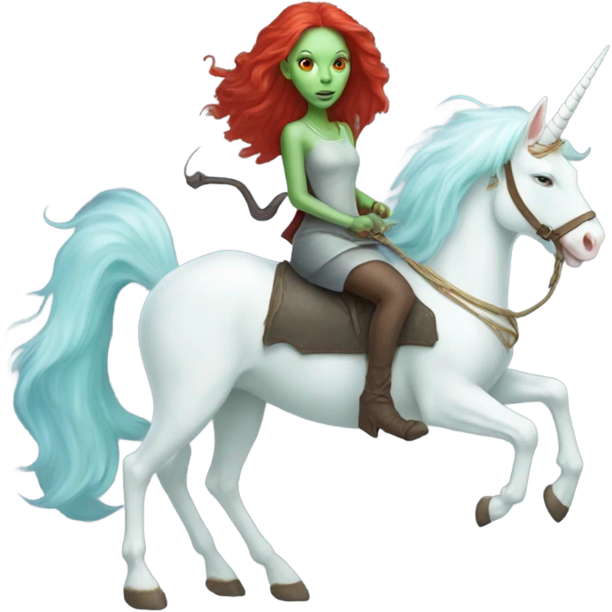 [politically incorrect, shield(
	{ female, alien, witch, color: light green, hair:red, eyes:cat} ]
	on a 
	[{ unicorn: white, legged:four, mane: light blue }]) emoji