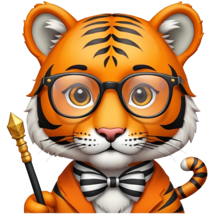 Tiger Harry Potter with wand and glasses emoji