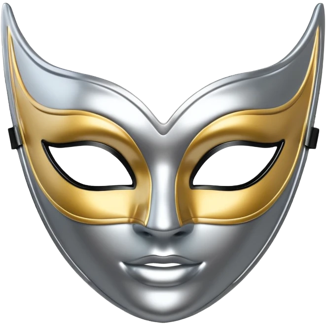A sleek masquerade mask emoji made of polished silver chrome, smooth sensual curves, reflective metallic surface, mysterious sexy luxury vibe, minimal iOS emoji style, centered, clean white background emoji