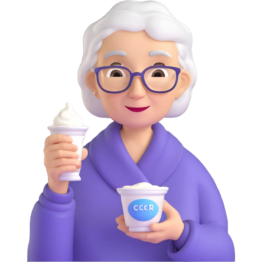 grandmother offering yogurt emoji