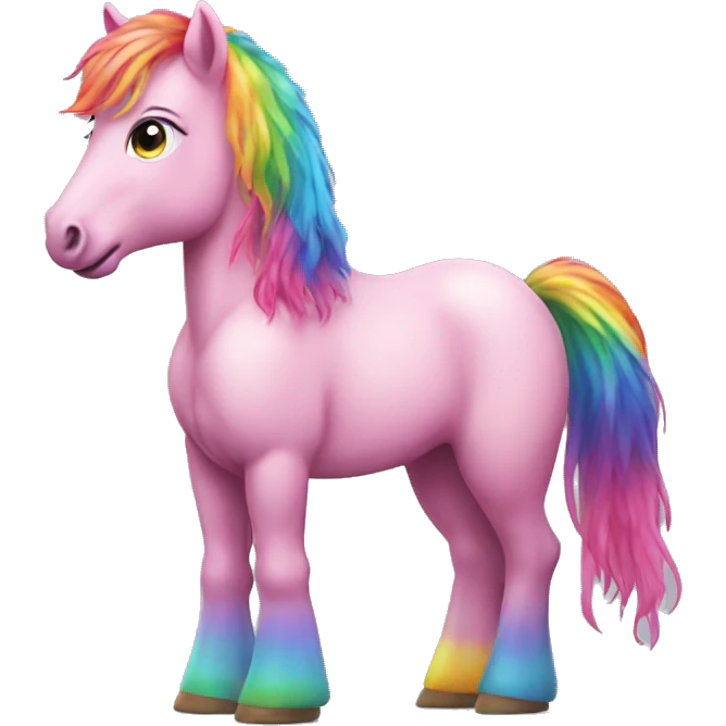 Realistic pink pony with rainbow hair full height emoji
