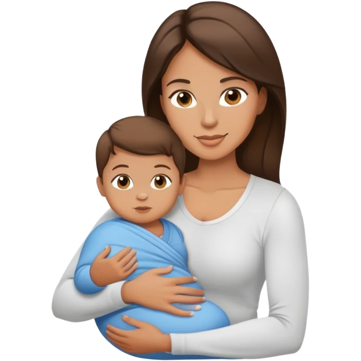 Exhausted Light brunette fit mom with baby boy emoji
