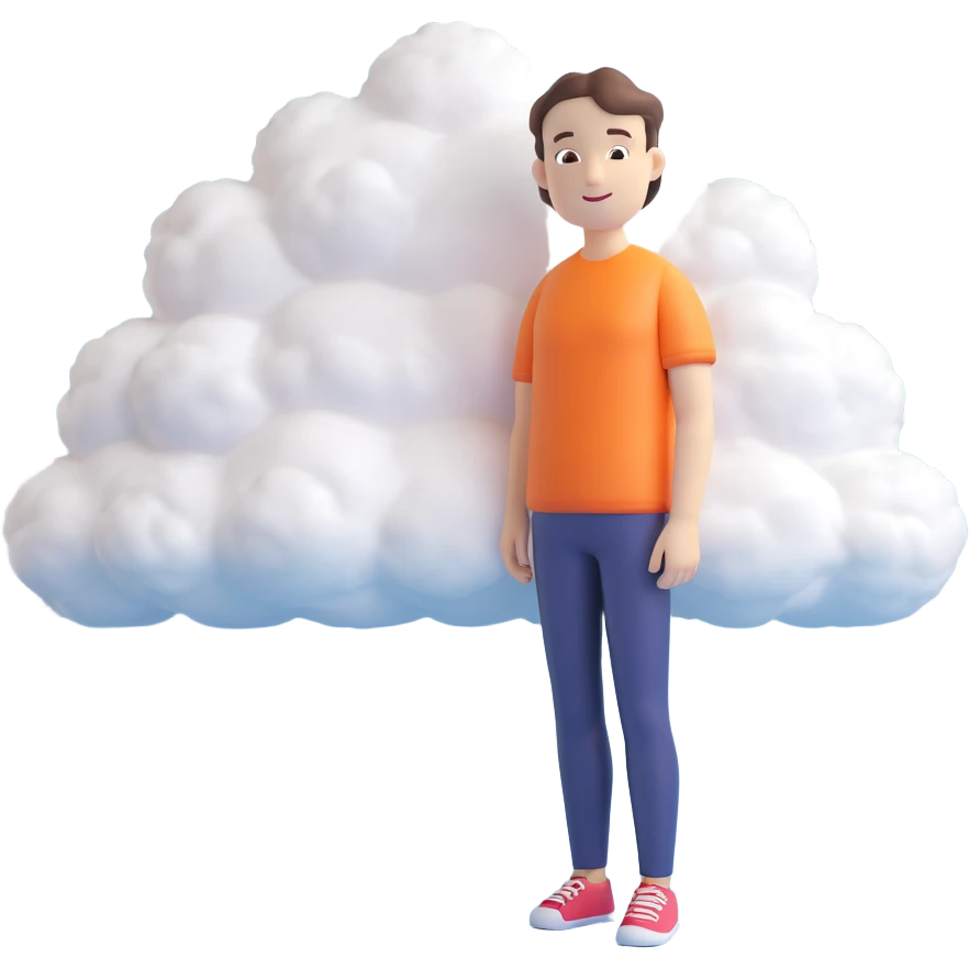 person made entirely of bright, puffy, convex clouds, shoulder height emoji