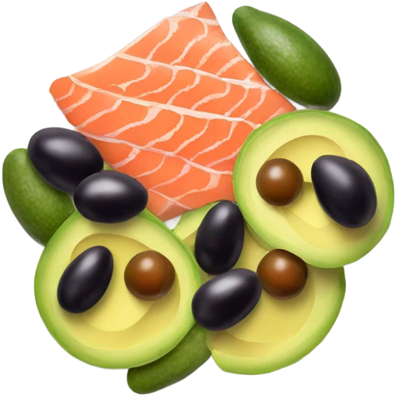 Avocado, olives and red fish plate emoji