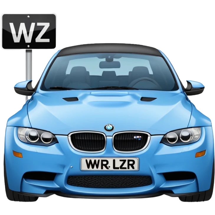 Make me an emoji with a blue bmw M3 and some kind of sign that says ‘W LZR’ emoji
