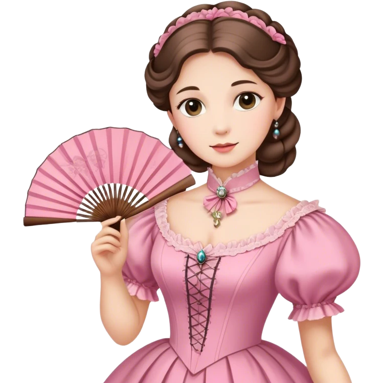 Victorian lady in pink holding a fan emoji