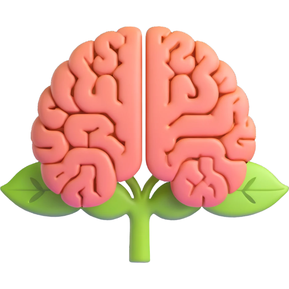 emoji of a brain with half made of leaves and half made of circuits representing nature and AI emoji