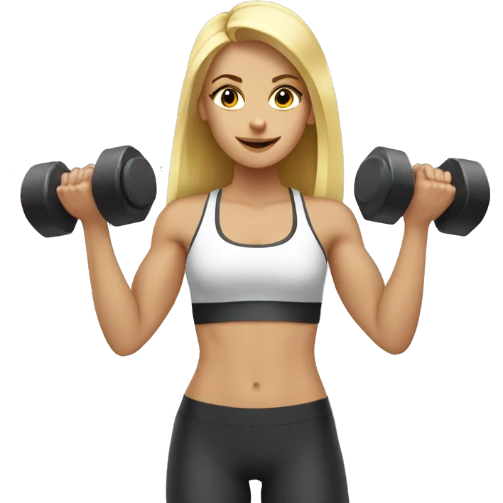 blonde girl holding dumbbells emoji
