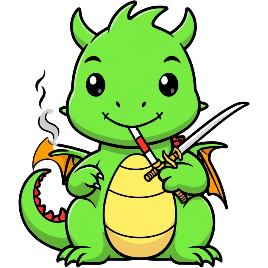 Dragon smoking cigarette with sword emoji
