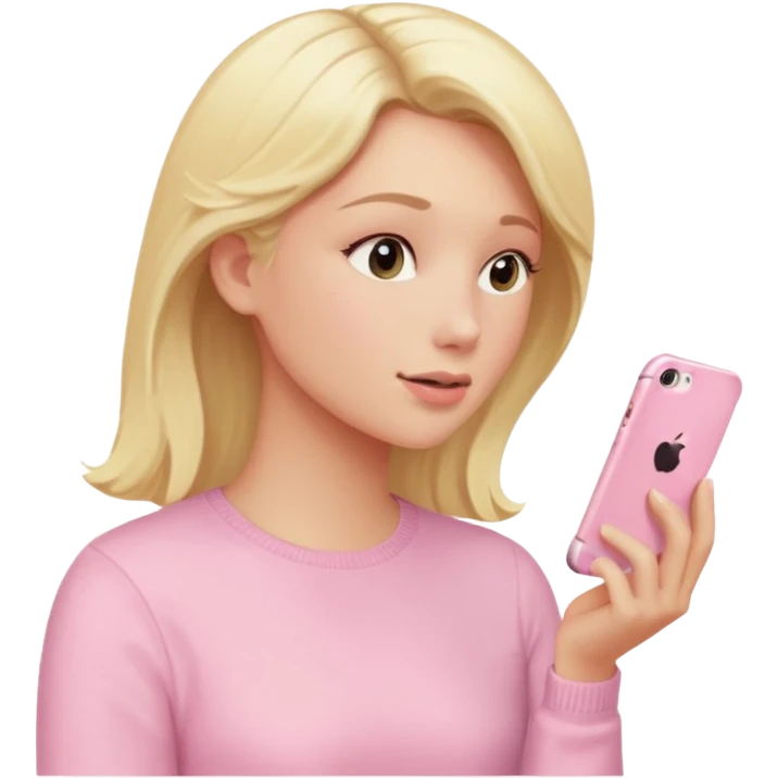 blonde person talking on a pastel pink iPhone, side view emoji