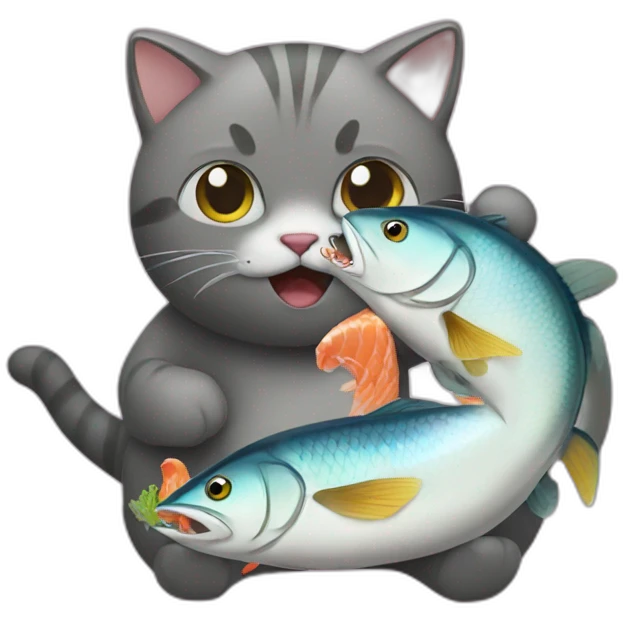 Cat eating fish emoji