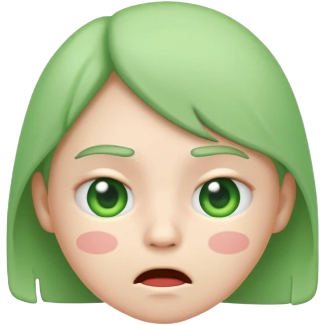 green sick face emoji, nauseous expression,
cute emoji style, mobile game emoji,
soft 3D look, white outline sticker style,
no background emoji