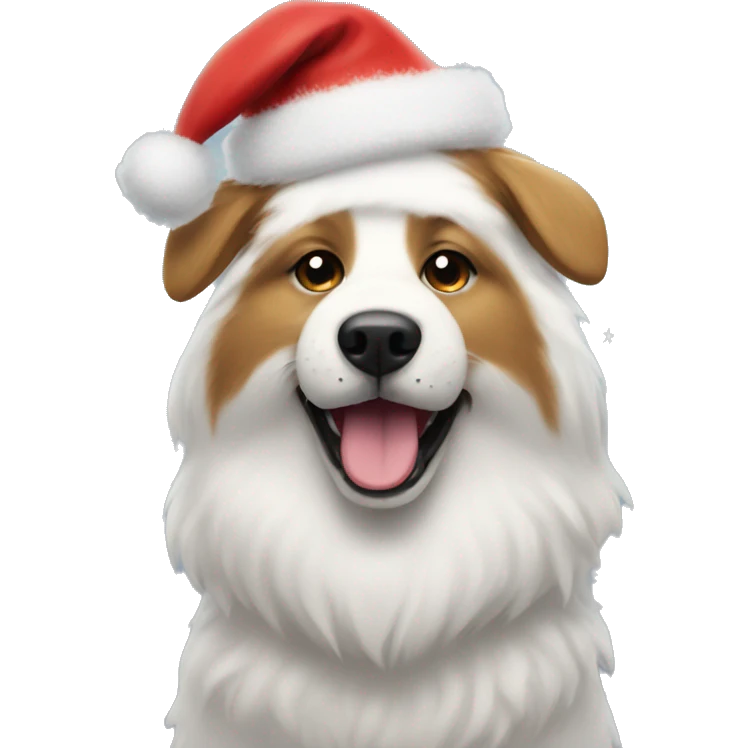 Fluffy dog wearing a Santa hat with lights emoji