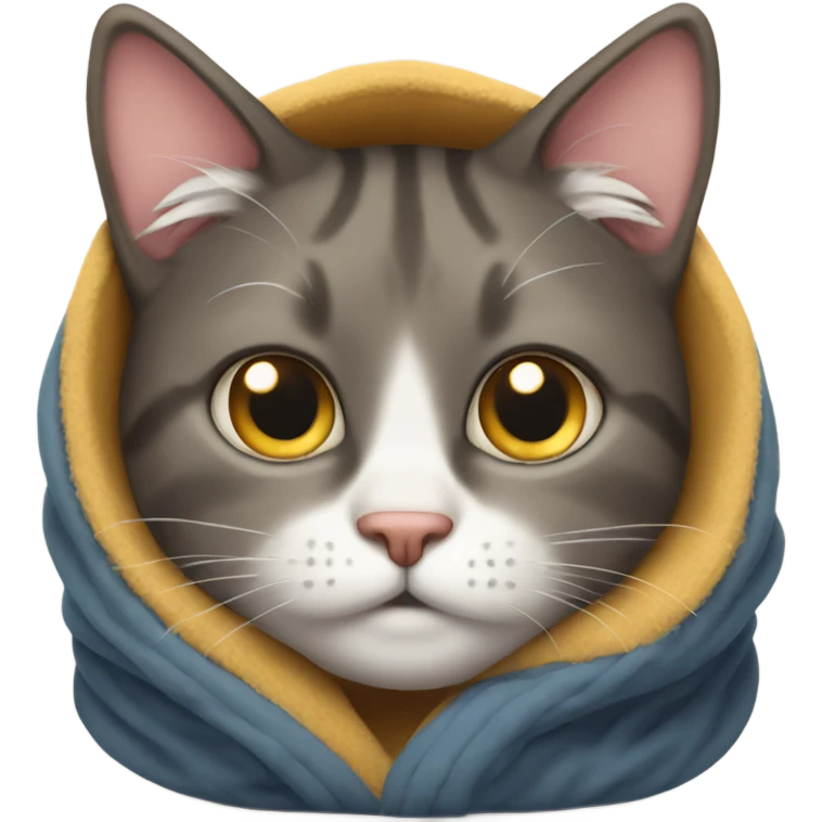 Cozy cat with hilarious face emoji