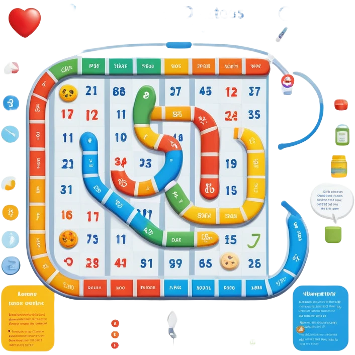 Small Game Board called Journey of Type 1 diabetes and Aging.  Subtext: Aging with Type 1 Diabetes, large enough to read for seniors  emoji