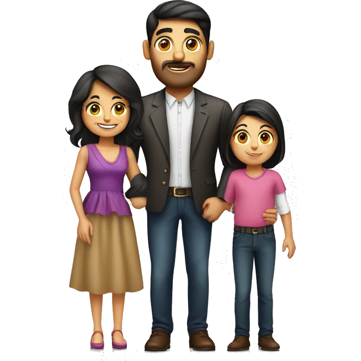 emoji Armenian family with young fancy  mom, young fancy bold  dad, kid girl emoji