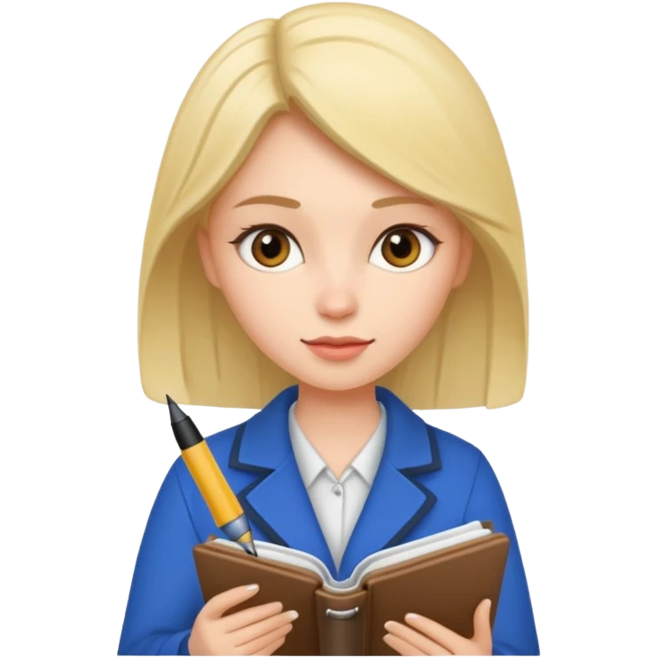 woman writing in a notebook with a pen emoji