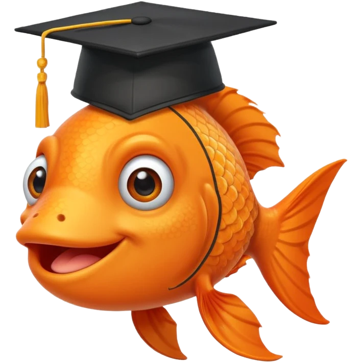 happy fish wearing a graduation cap emoji