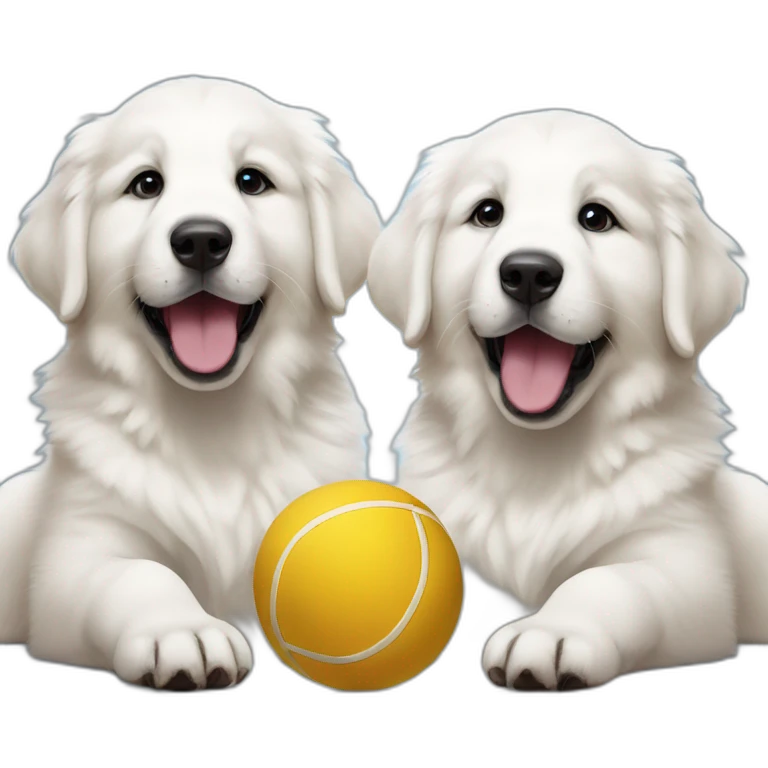 Two Great Pyrenees puppy brothers playing with a ball emoji