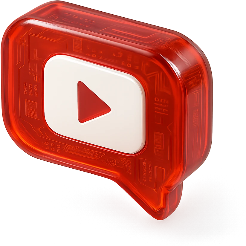 red speech bubble with inside a big red YouTube white play button, glossy circuit style emoji