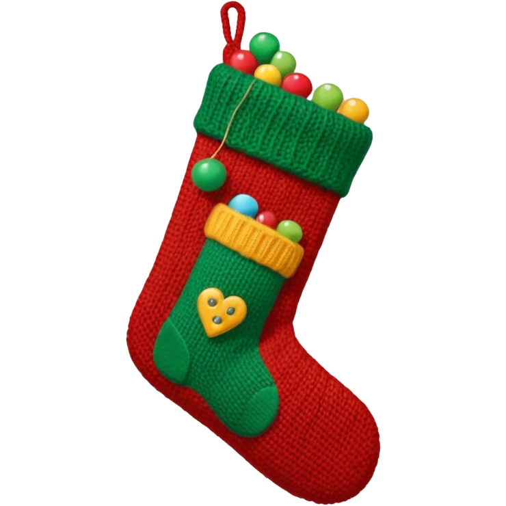 A cozy old-timey Christmas stocking full of vintage toys and candy emoji