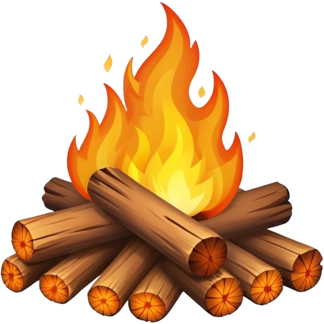 warm glowing campfire with logs and flames emoji