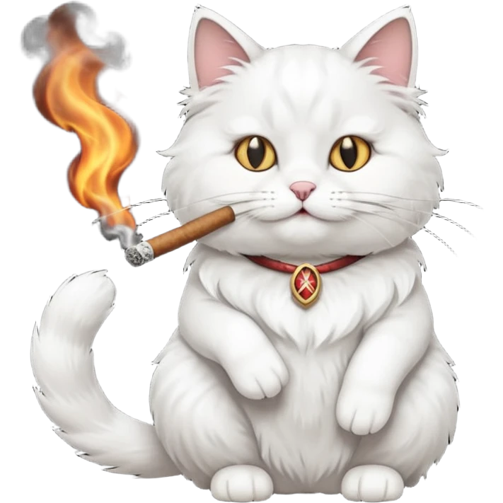 fluffy white cat smoking a cigar emoji