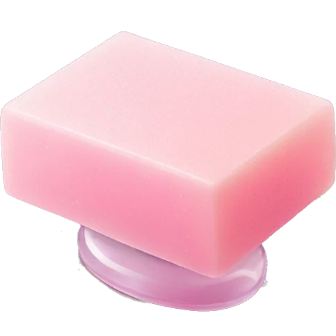 Light pink soap bar sitting on a soap holder, with soap bubbles  emoji