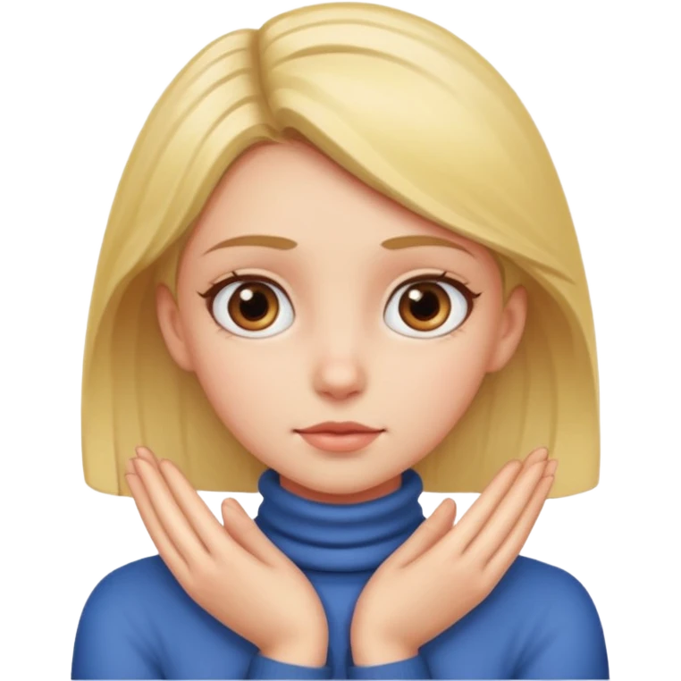 A girl with a wide eyed expression with her hands crossed around her neck emoji