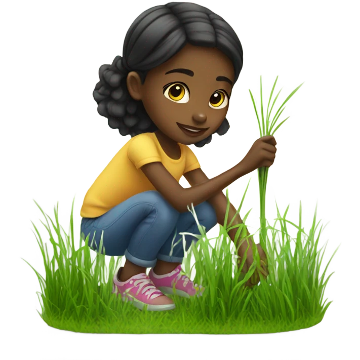Little black girl picking grass emoji
