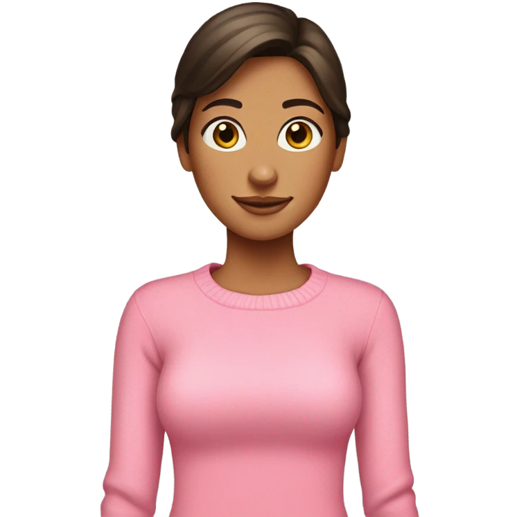 Brunette girl who is slightly tanned and is wearing a pink sweater  emoji